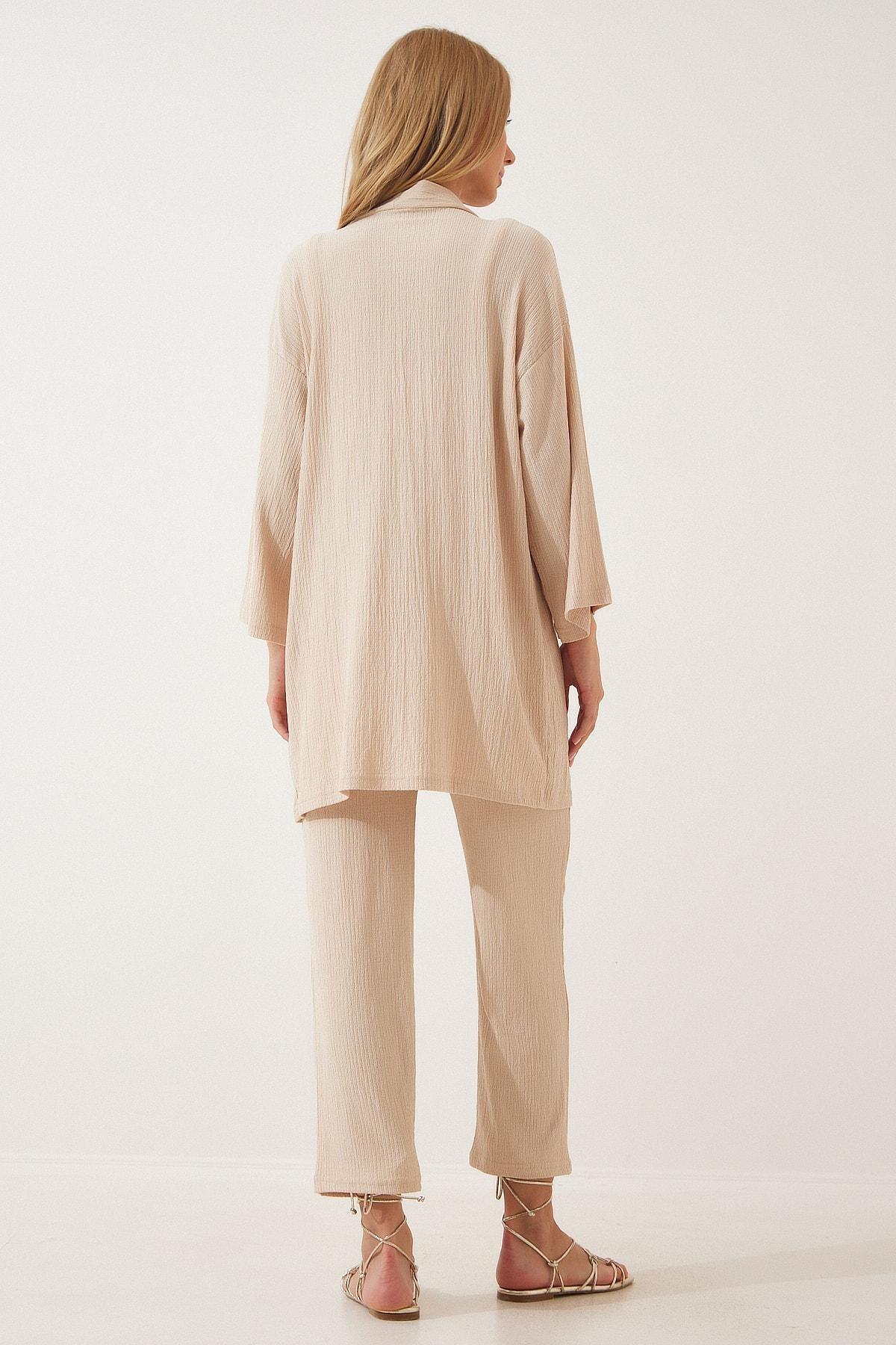 Beige V-Neck Co Ord Set, , large image number 3