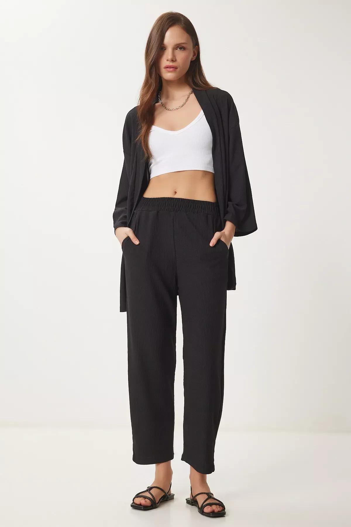 Black V-Neck Co-Ord Set, BLACK, medium