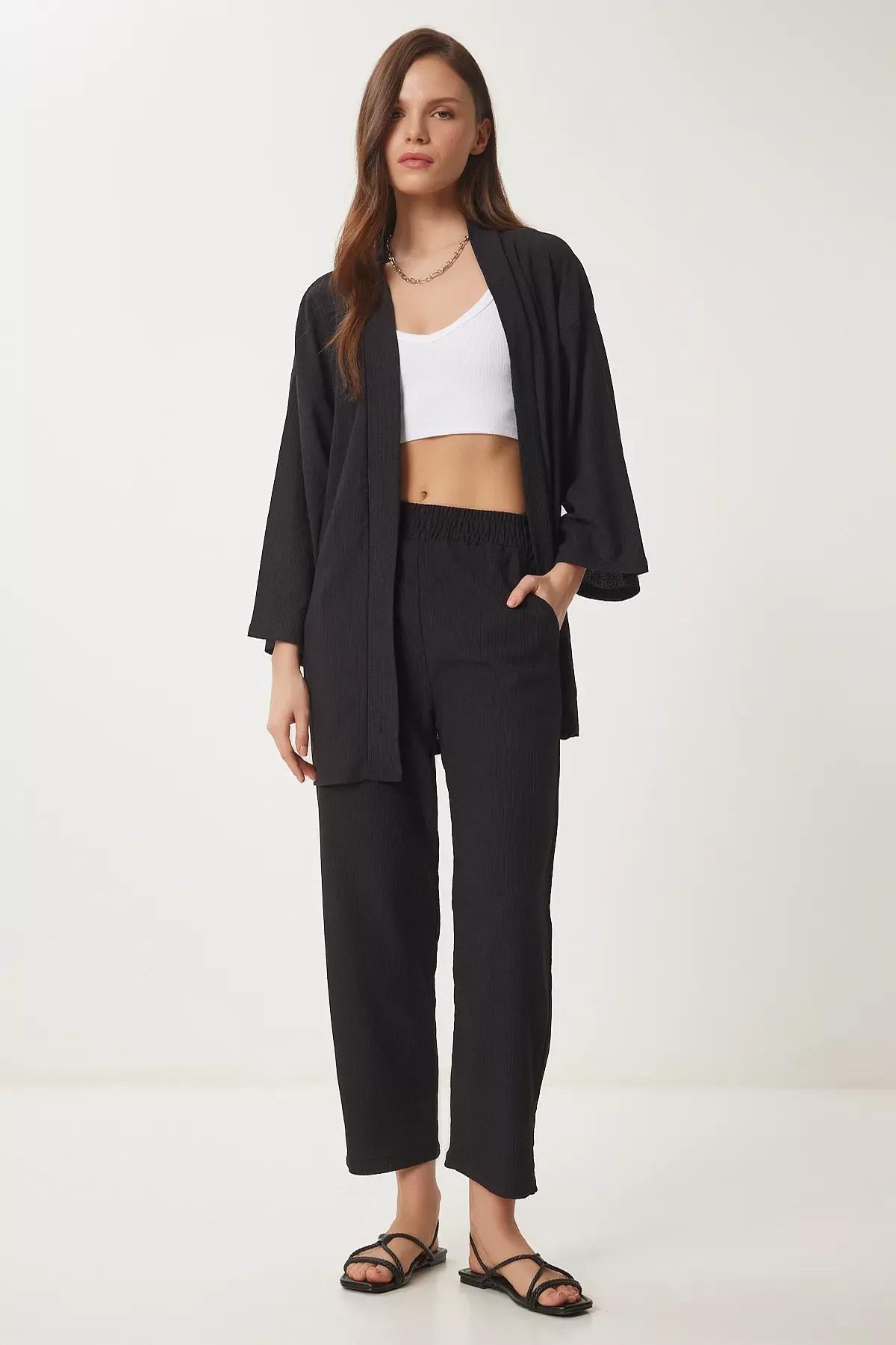 Black V-Neck Co-Ord Set, BLACK, medium