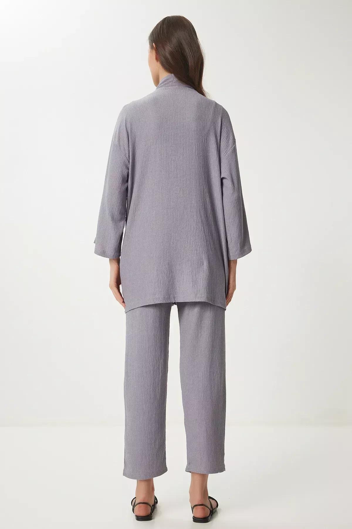 Grey Kimono Co-Ord Set, Stone Gray, large image number 6