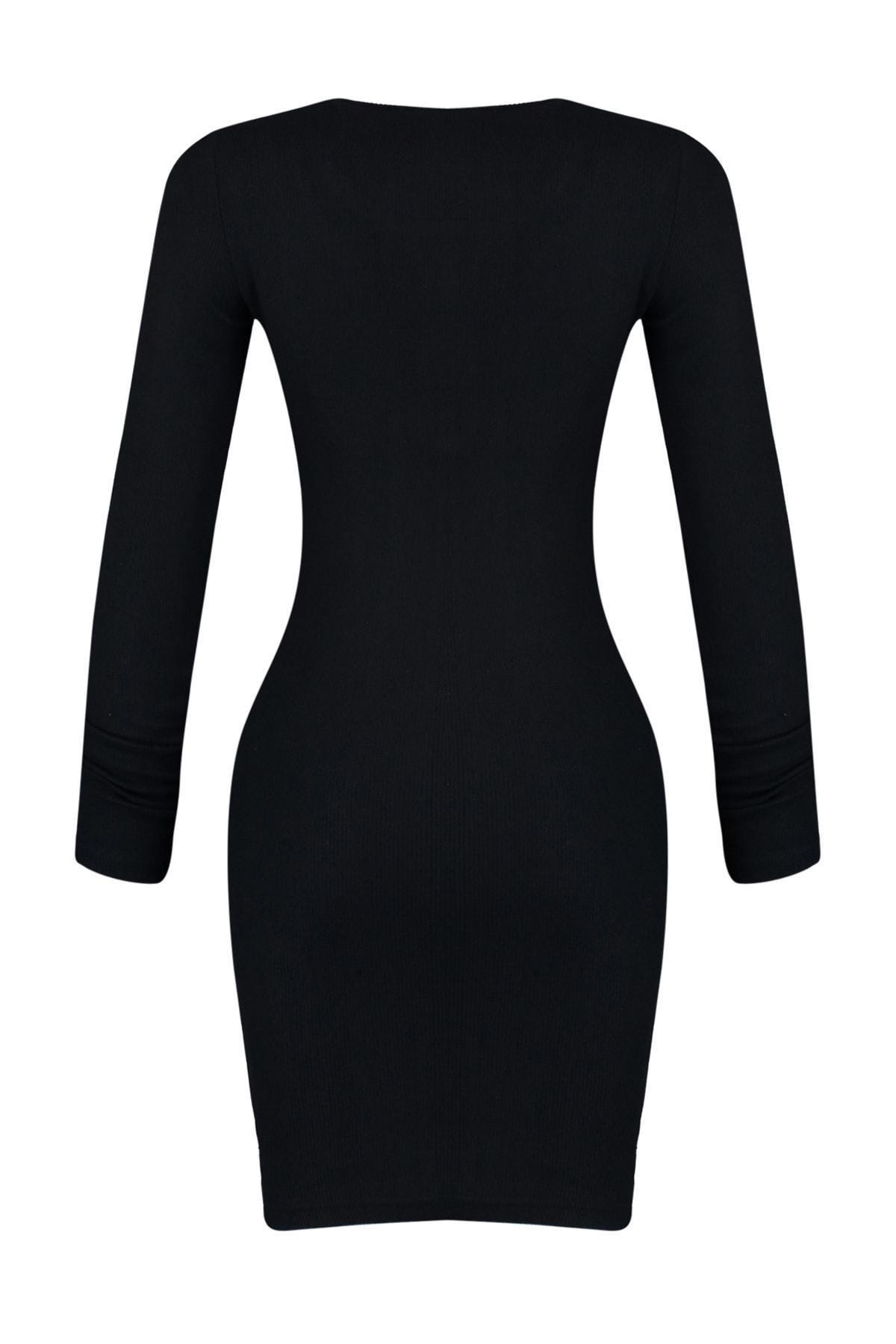Black Bodycon Square Collar Dress, , large image number 7
