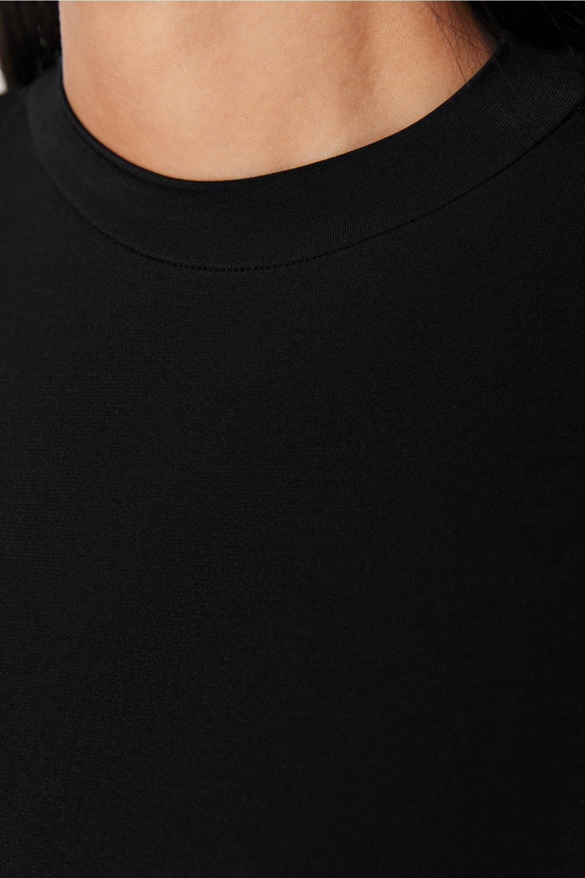 Black Sleeve High Collar Knitted Blouse, , large image number 3