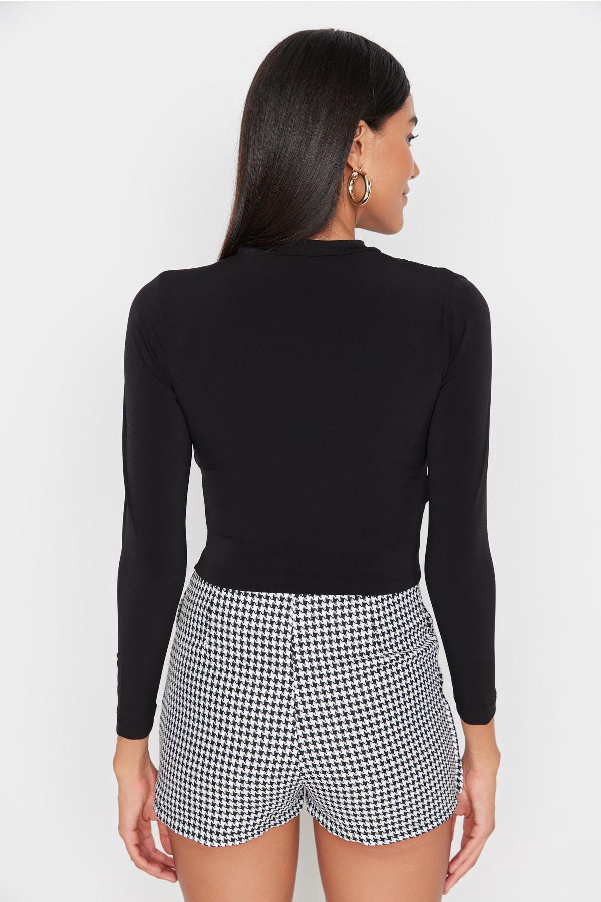 Black Sleeve High Collar Knitted Blouse, , large image number 4