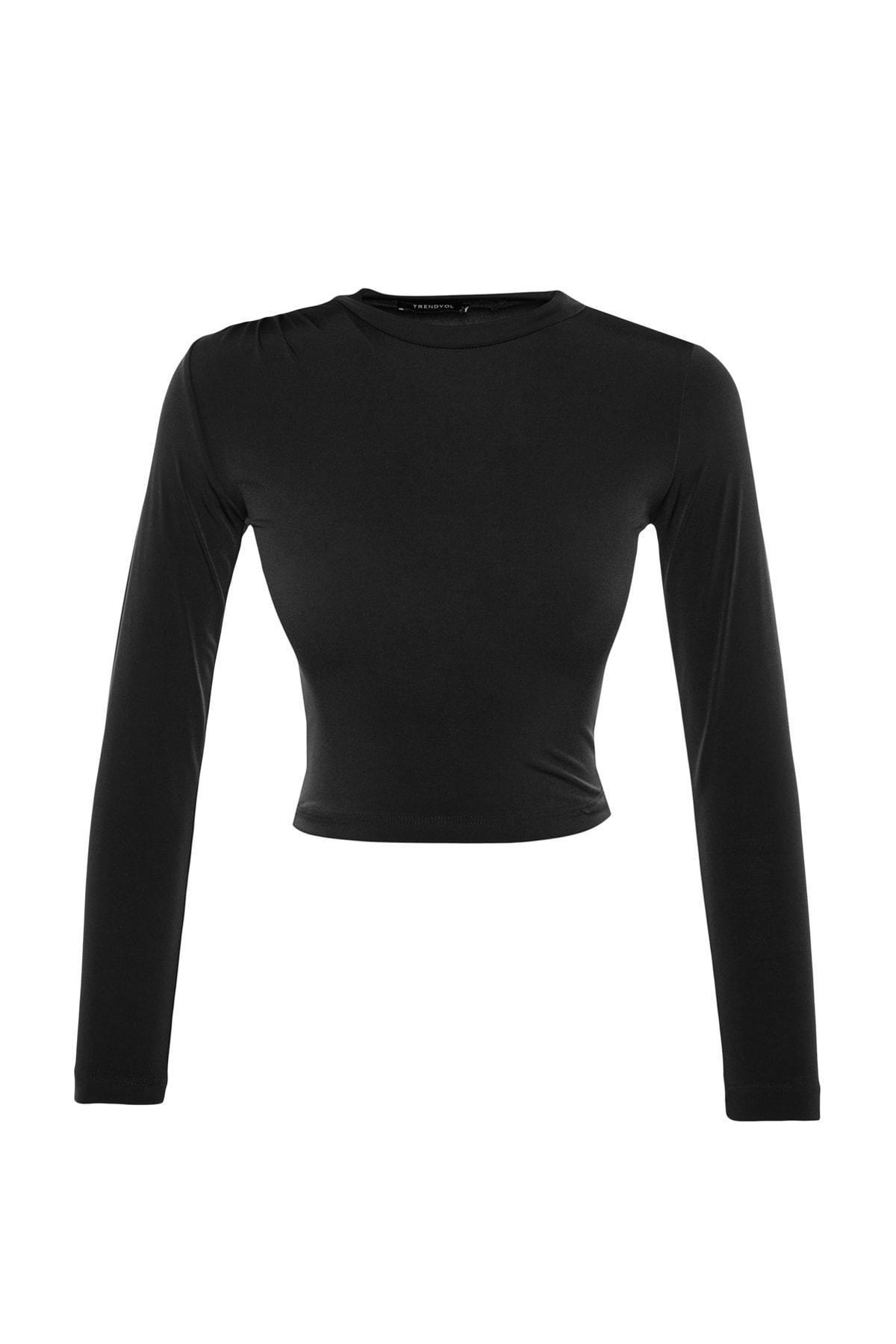 Black Sleeve High Collar Knitted Blouse, , large image number 5