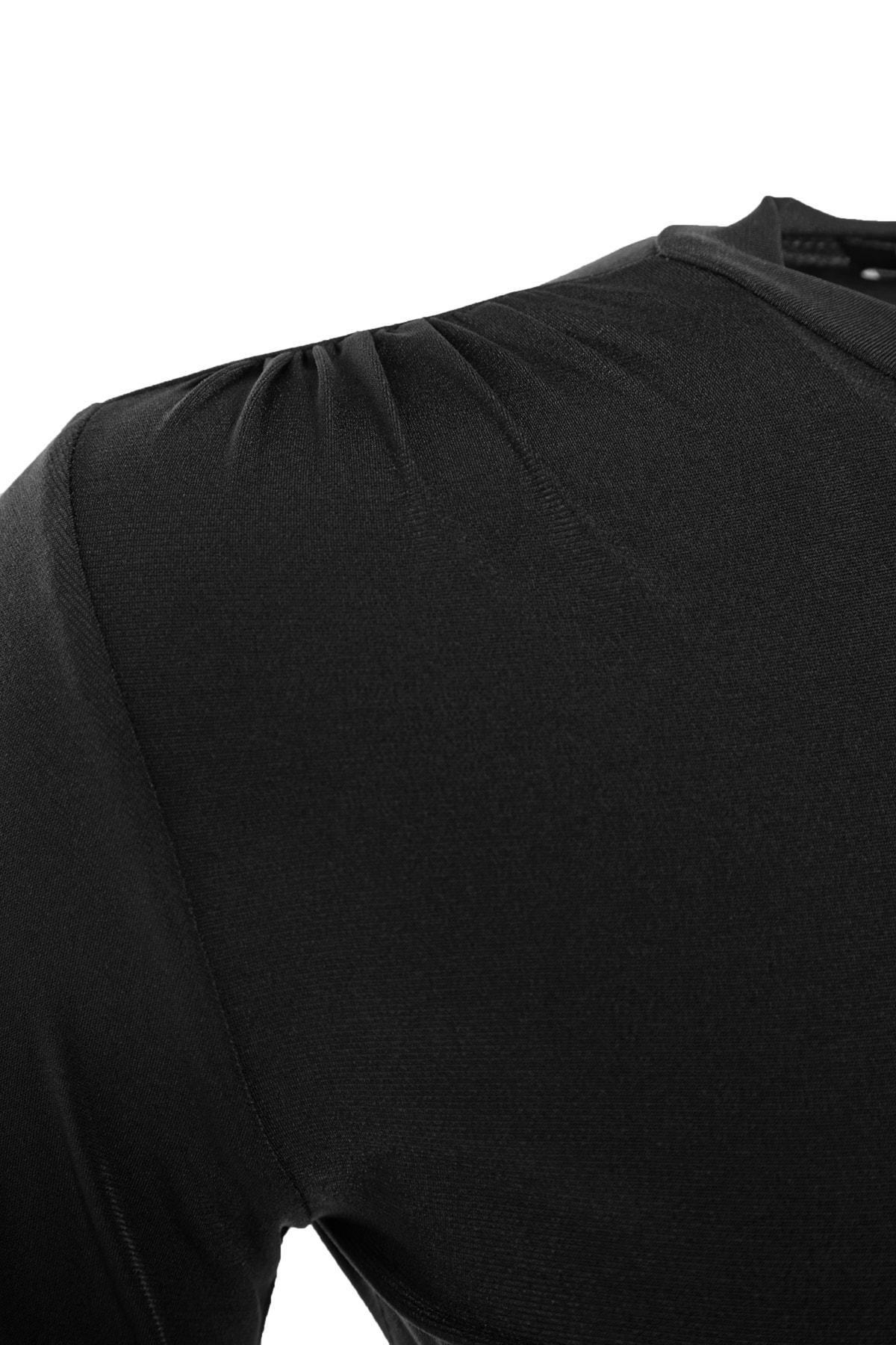 Black Sleeve High Collar Knitted Blouse, , large image number 6