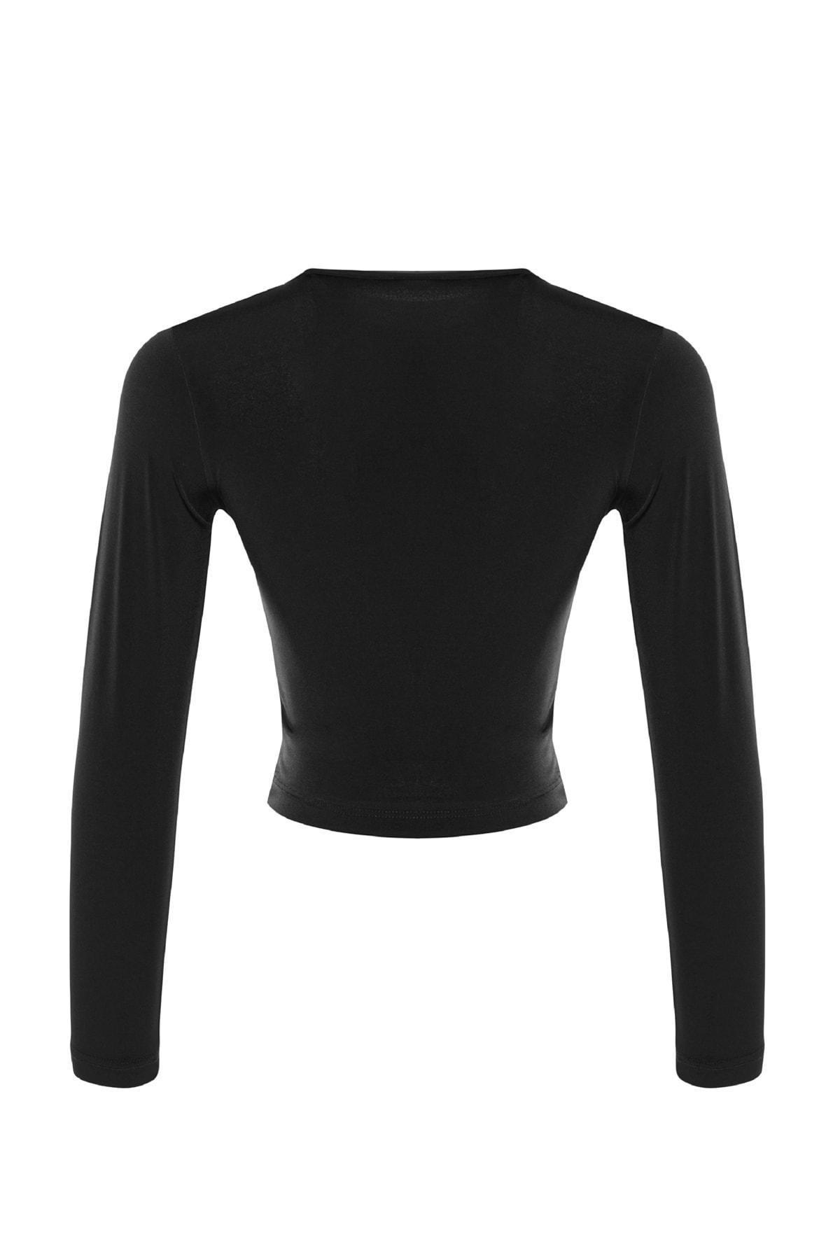 Black Sleeve High Collar Knitted Blouse, , large image number 7