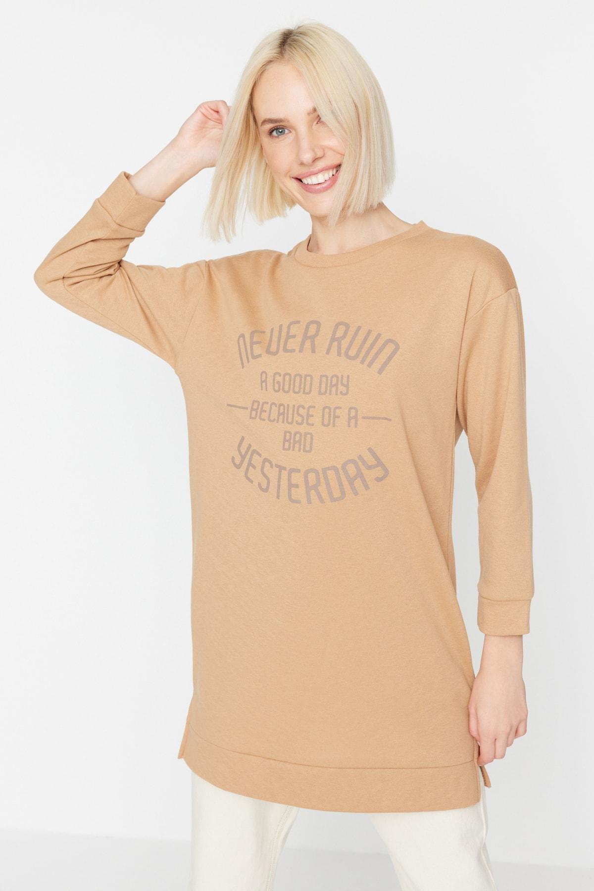 Brown Knitted Mink Sweatshirt, , large image number 0