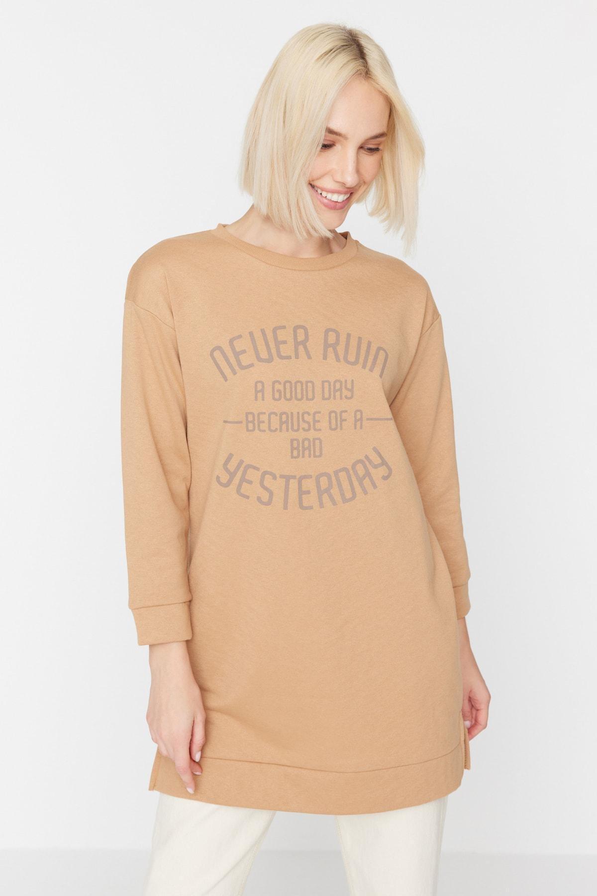 Brown Knitted Mink Sweatshirt, , large image number 1