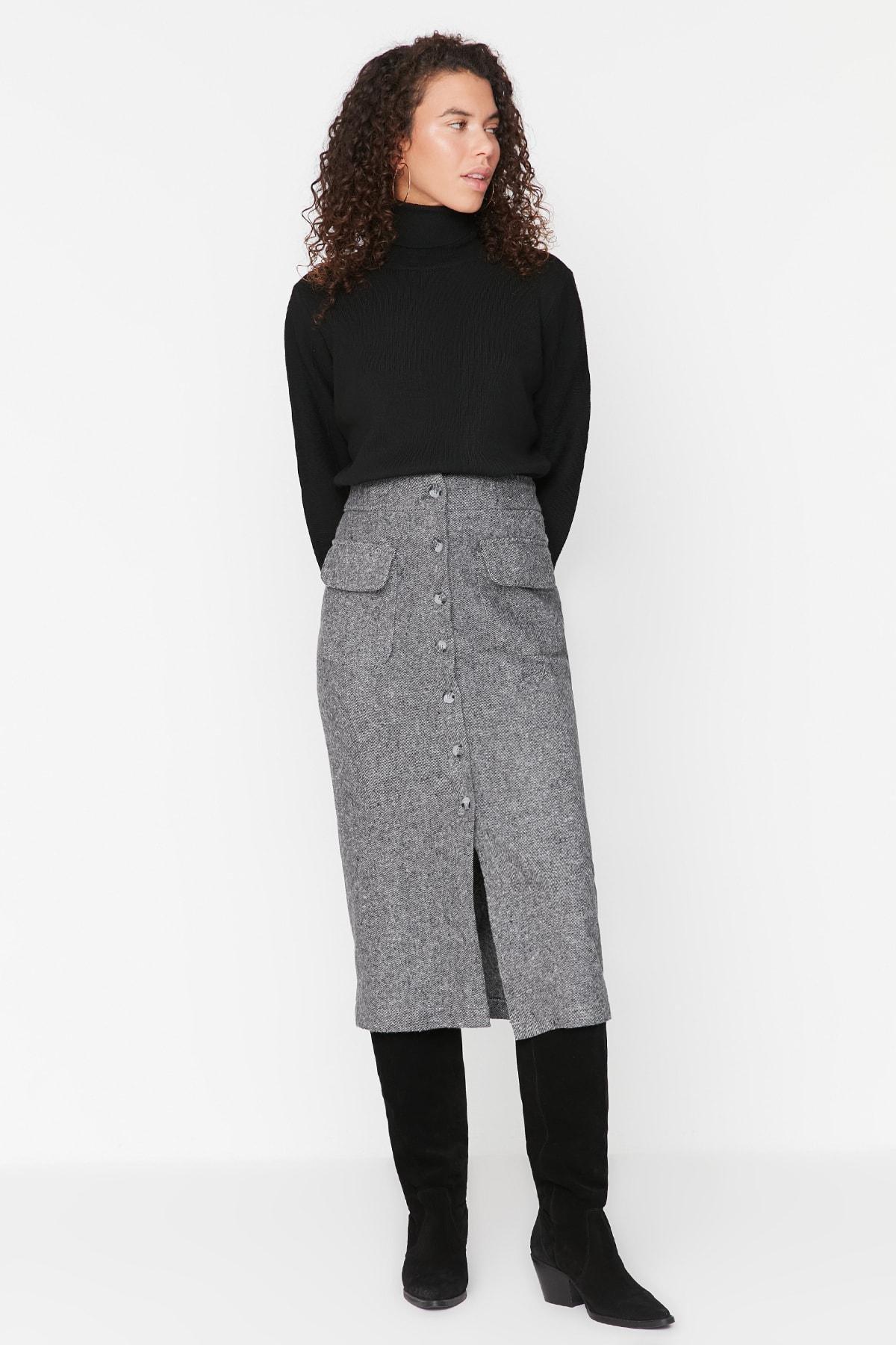 Grey Midi Skirt, , large image number 0