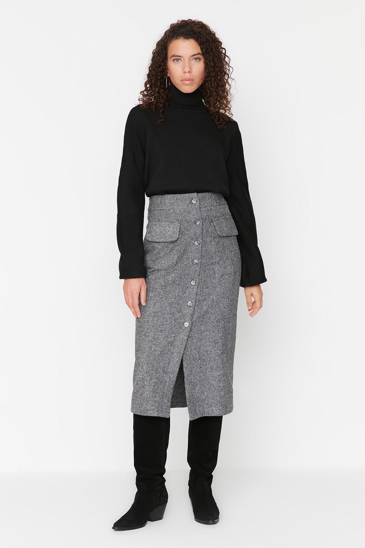 Grey Midi Skirt, , large image number 1