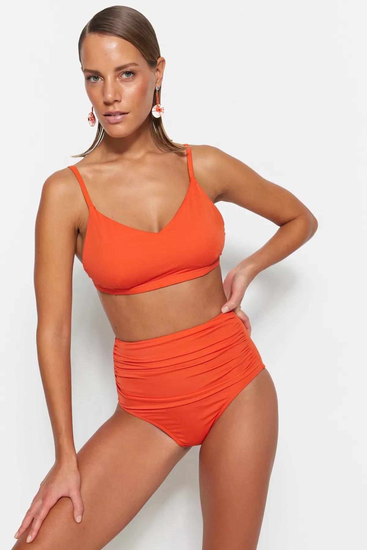 Orange Plain Bikini Bottom, Orange, large image number 1