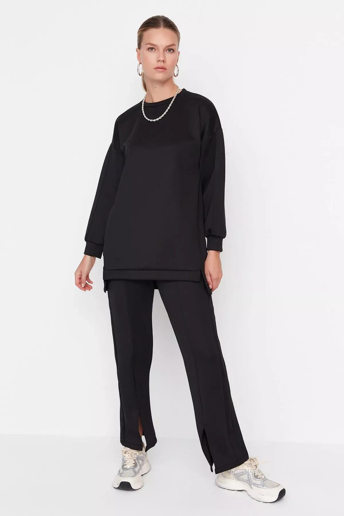 Black Standing Collar Co-Ord Set, Black, large image number 2