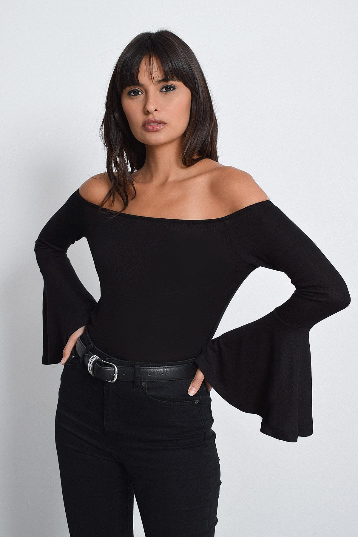 Black Spanish Sleeve Blouse, , large image number 0