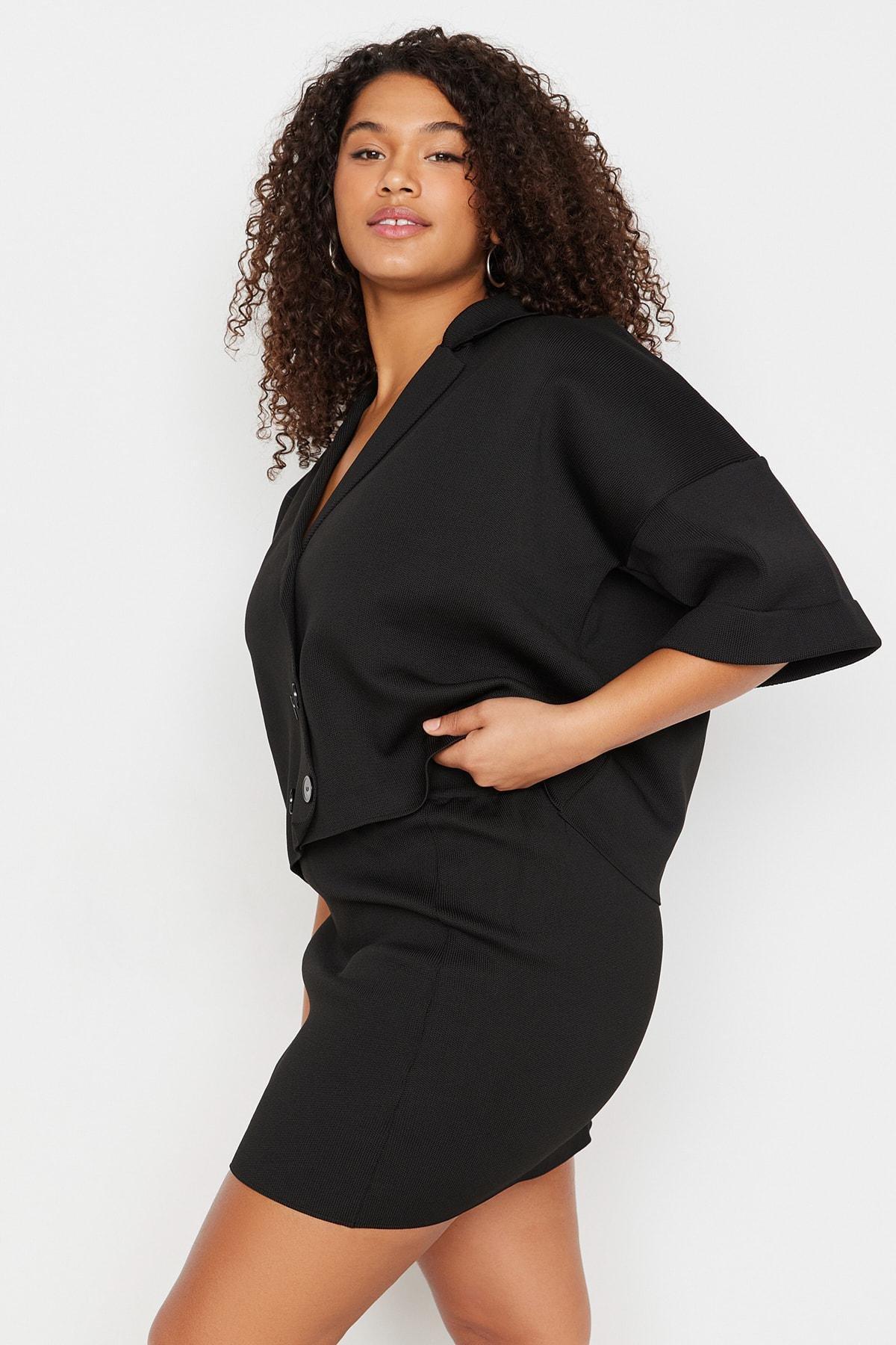 Black Regular Fit Plus Size Cardigan, Black, large image number 2
