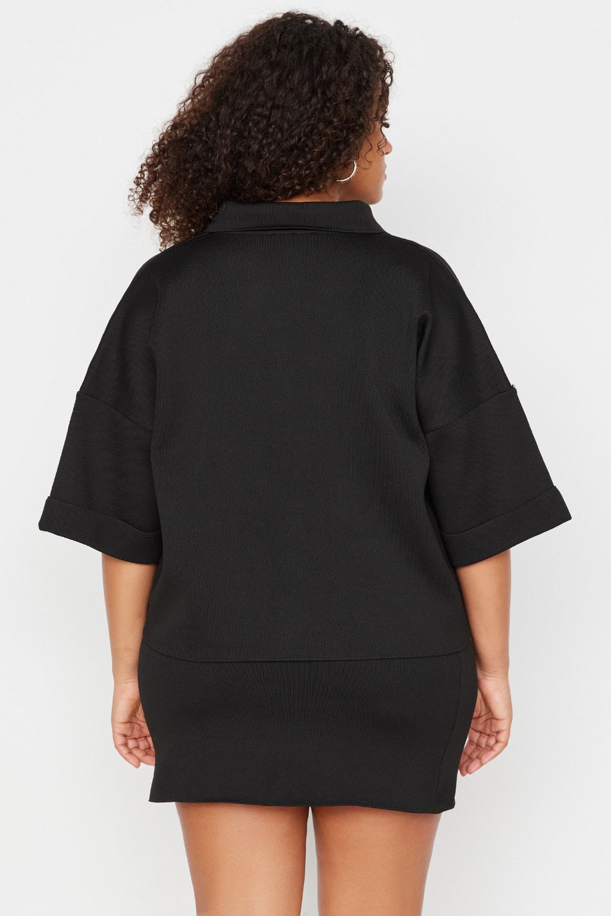 Black Regular Fit Plus Size Cardigan, Black, large image number 4