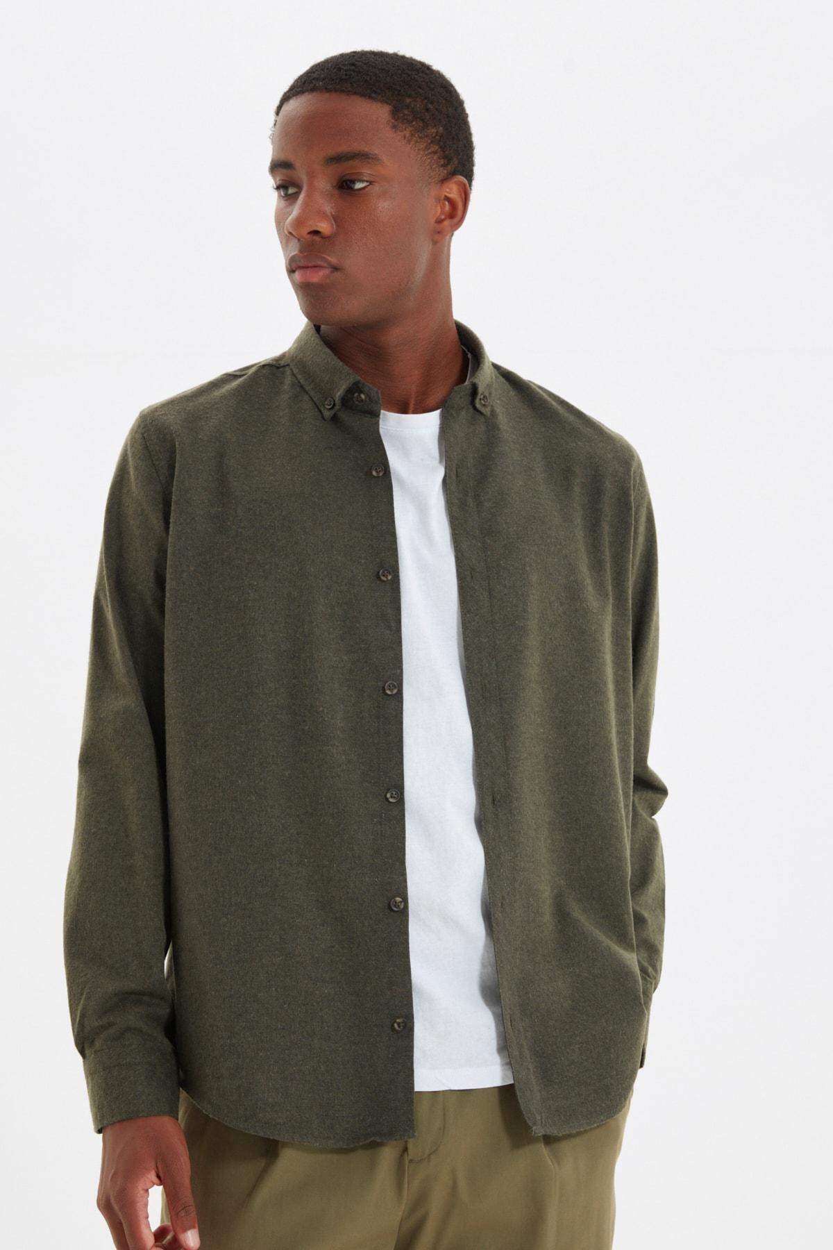 Green Flannel Slim Shirt, , medium