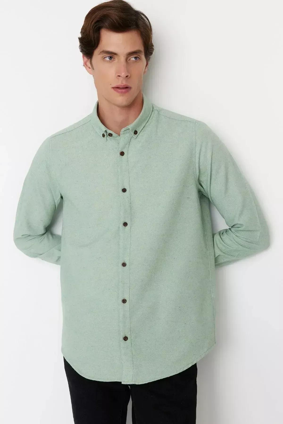 Green Flannel Slim Shirt, Green, large image number 1