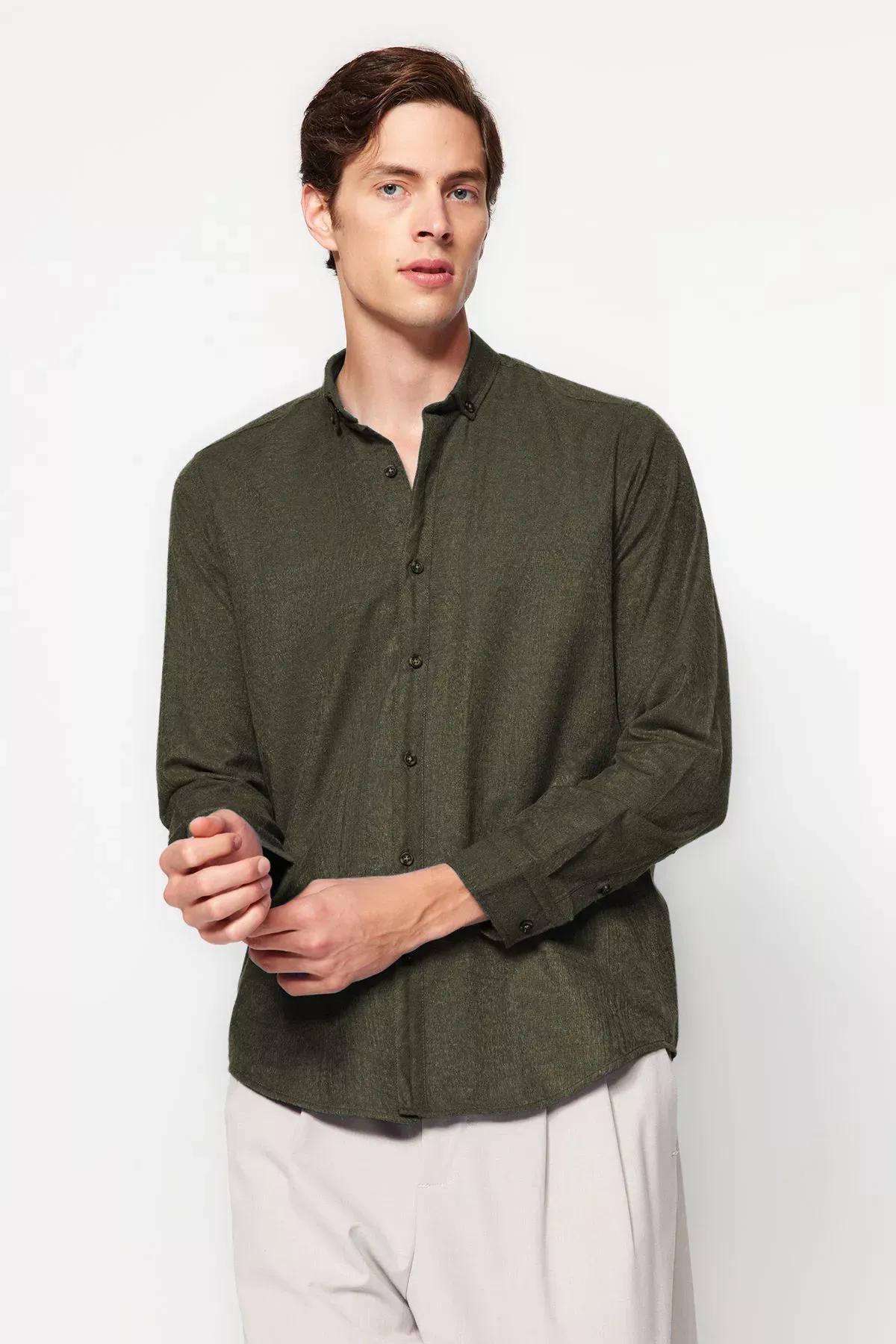 Green Flannel Slim Shirt, Green, large image number 2