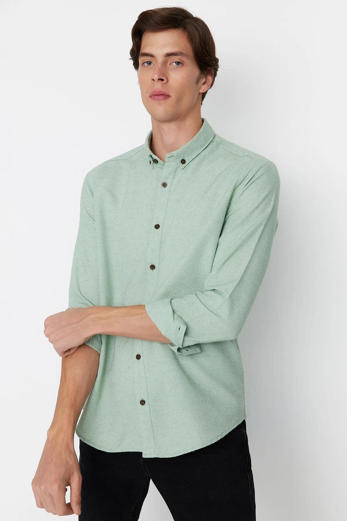 Green Flannel Slim Shirt, , large image number 3