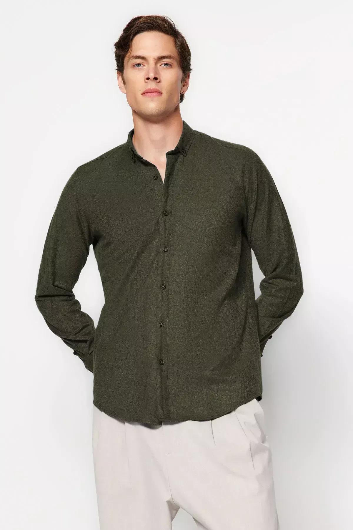 Green Flannel Slim Shirt, Green, large image number 4