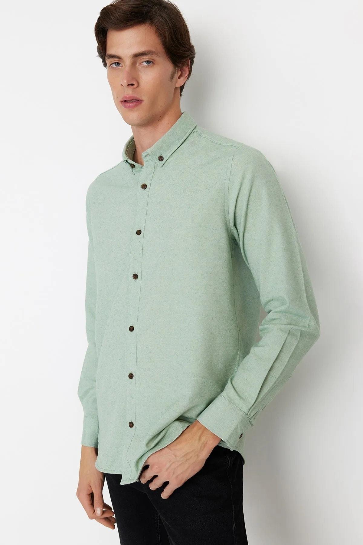 Green Flannel Slim Shirt, , large image number 5