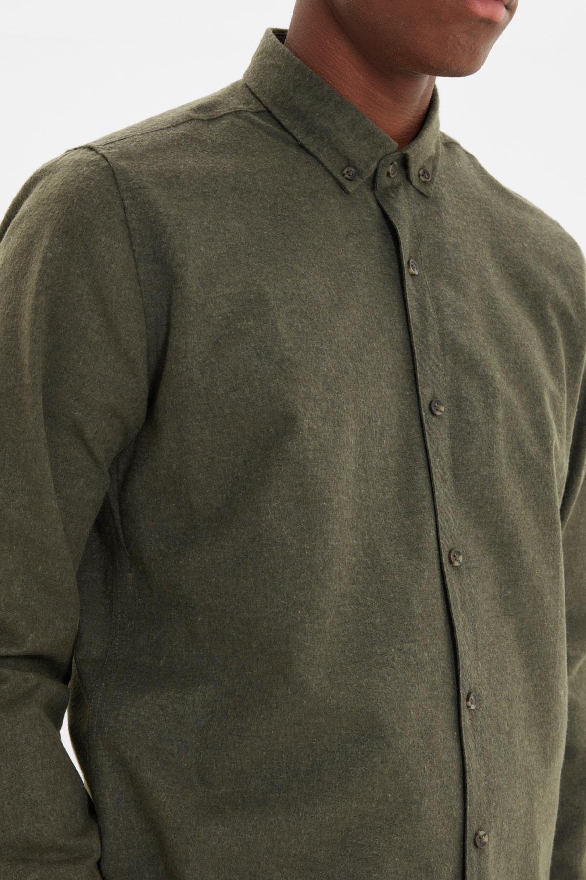 Green Flannel Slim Shirt, , large image number 6