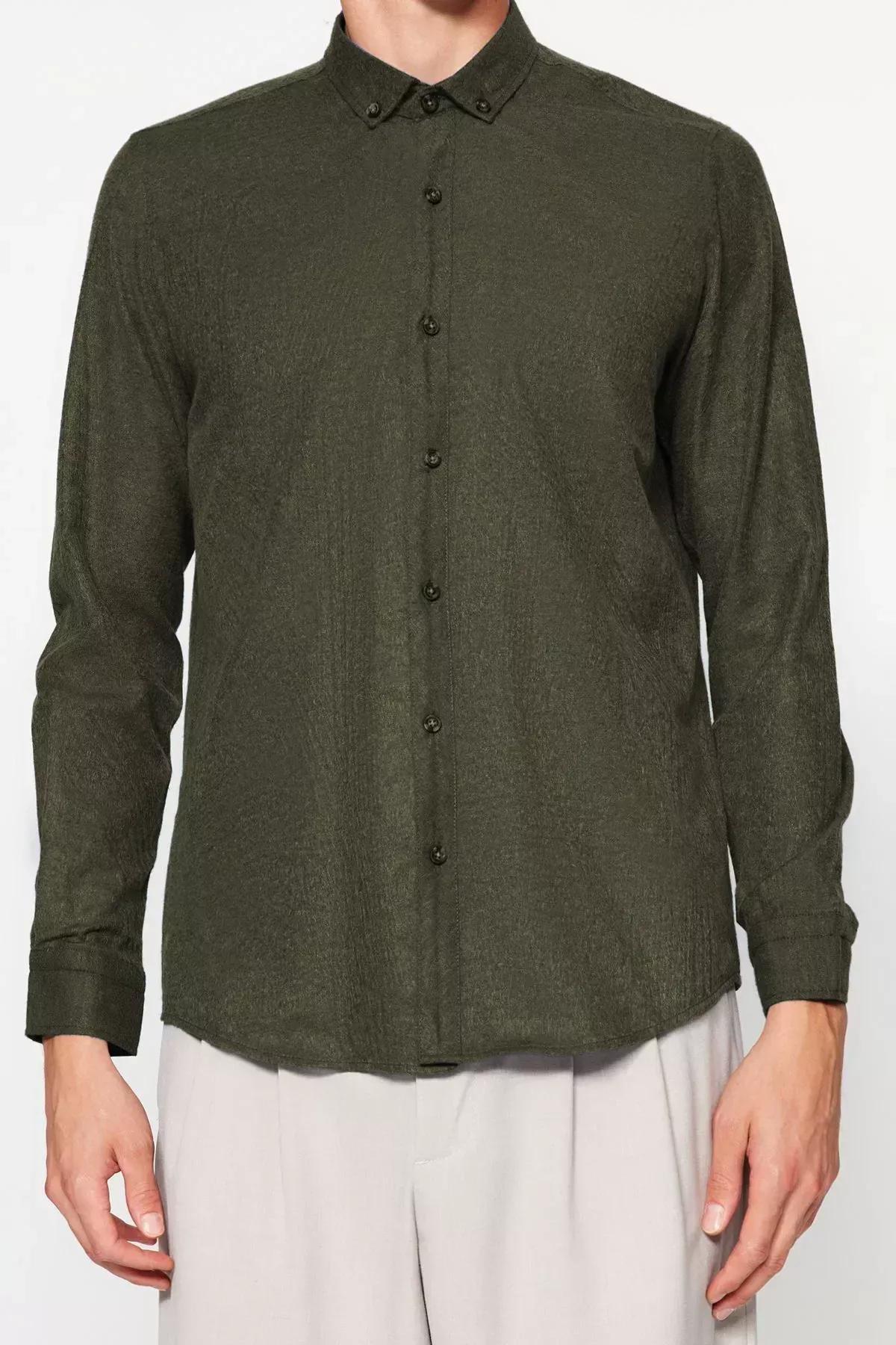 Green Flannel Slim Shirt, Green, large image number 8