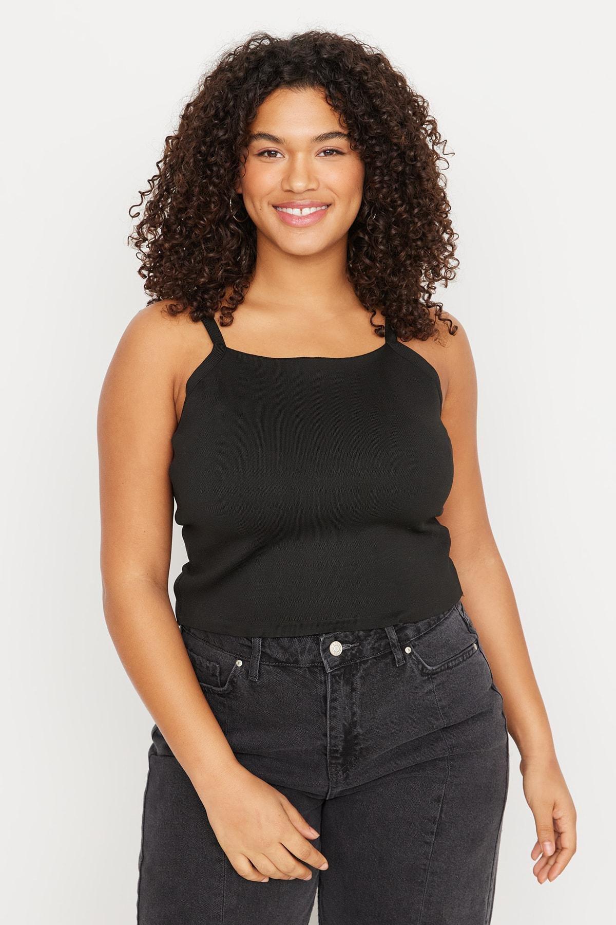 Trendyol - Black Crew Neck Plus Size Cardigan