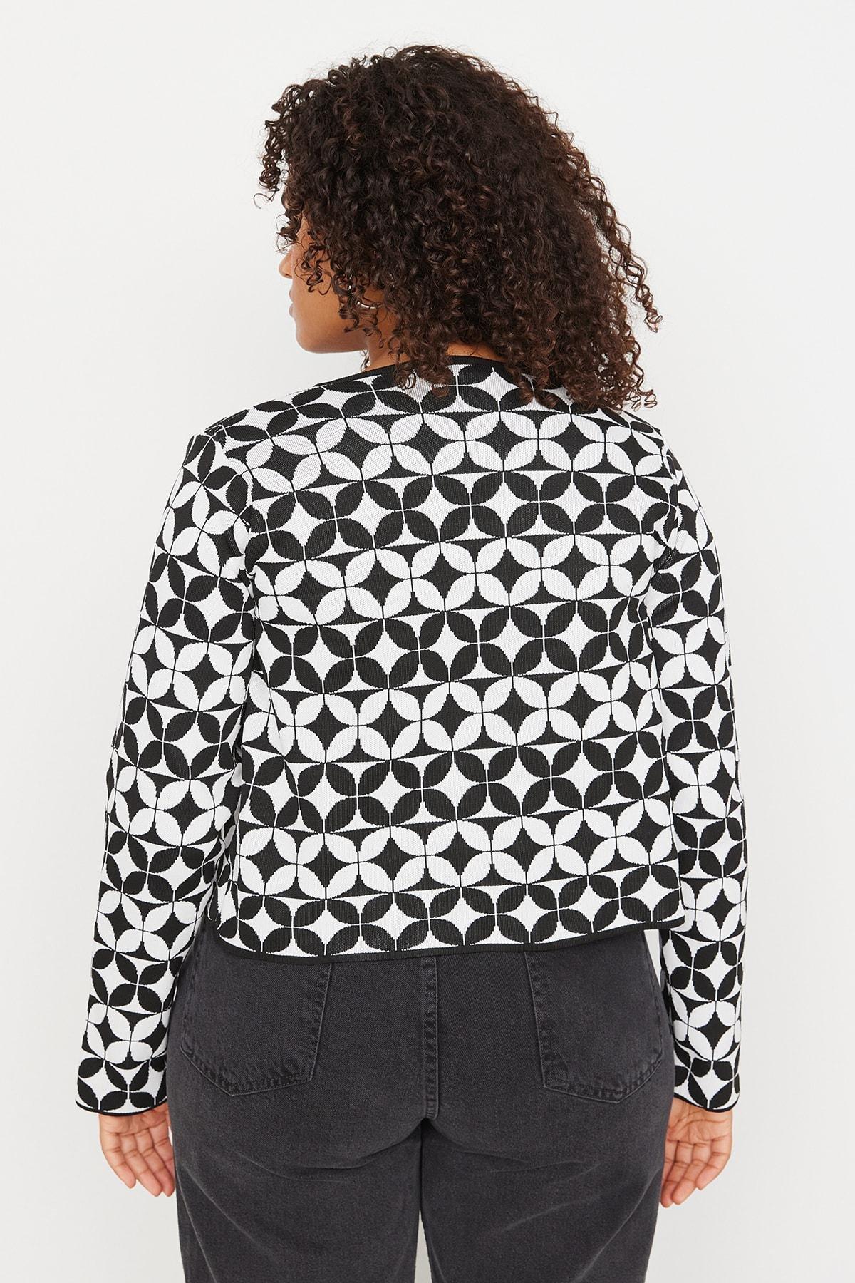 Black Crew Neck Plus Size Cardigan, , large image number 5