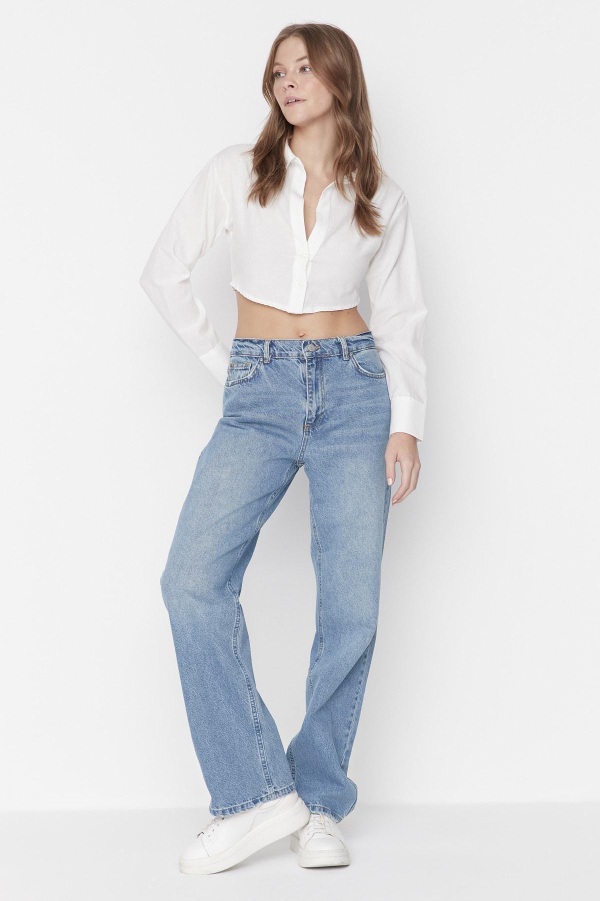 Blue Low Waist Wide Leg Jeans, , large image number 0