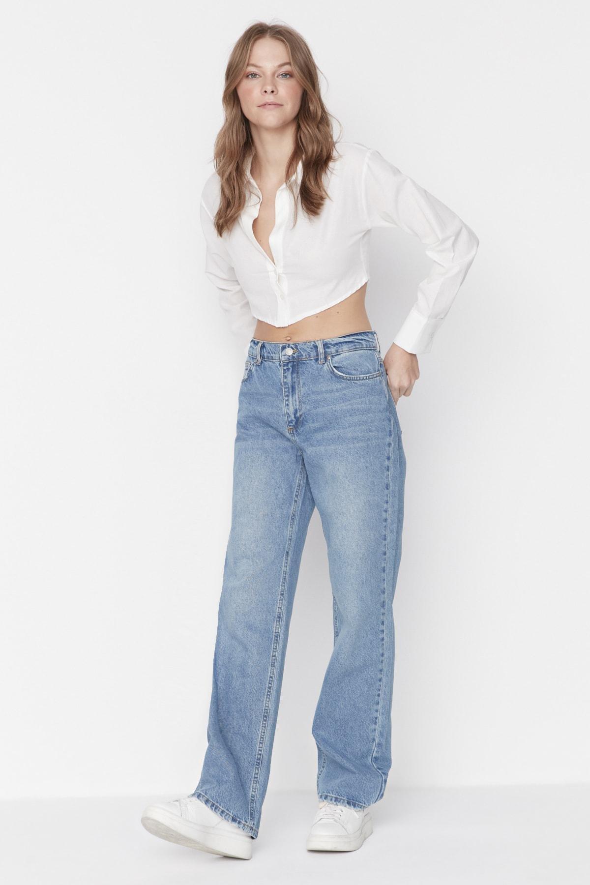 Blue Low Waist Wide Leg Jeans, , large image number 2