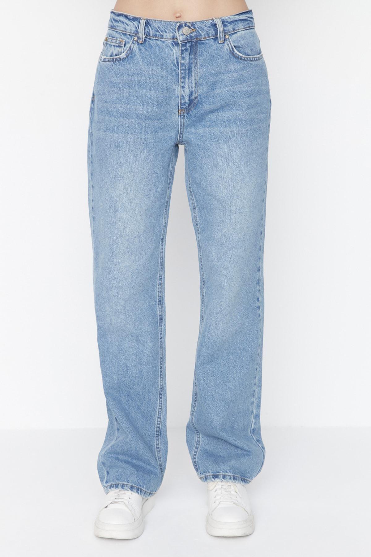 Blue Low Waist Wide Leg Jeans, , large image number 3