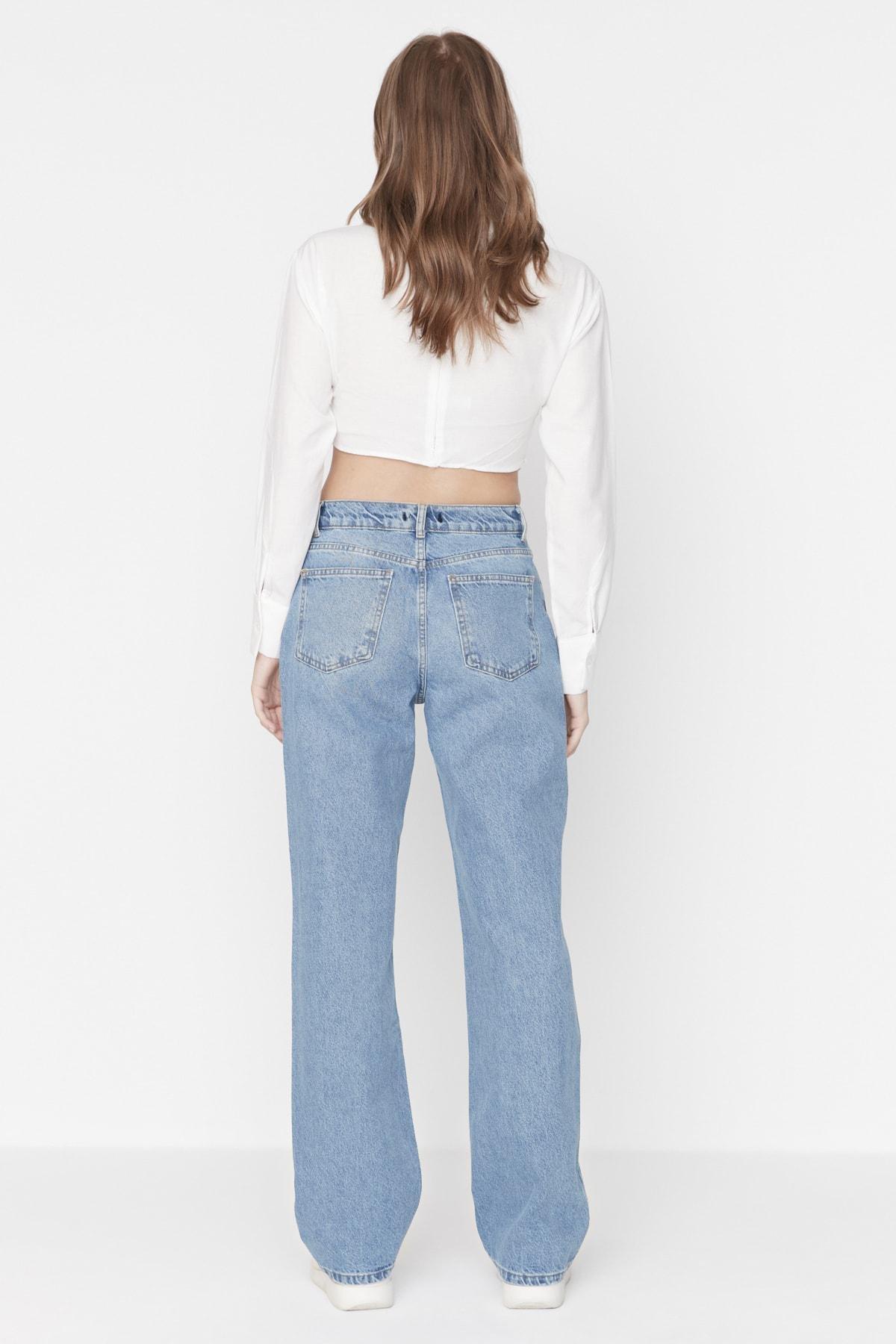 Blue Low Waist Wide Leg Jeans, , large image number 4