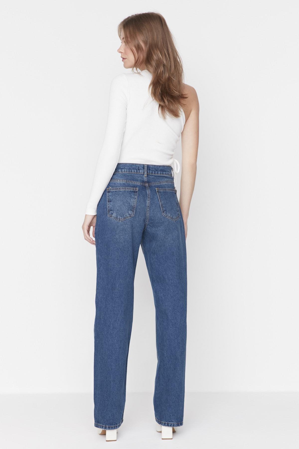 Blue Low Waist Wide Leg Jeans, , large image number 5