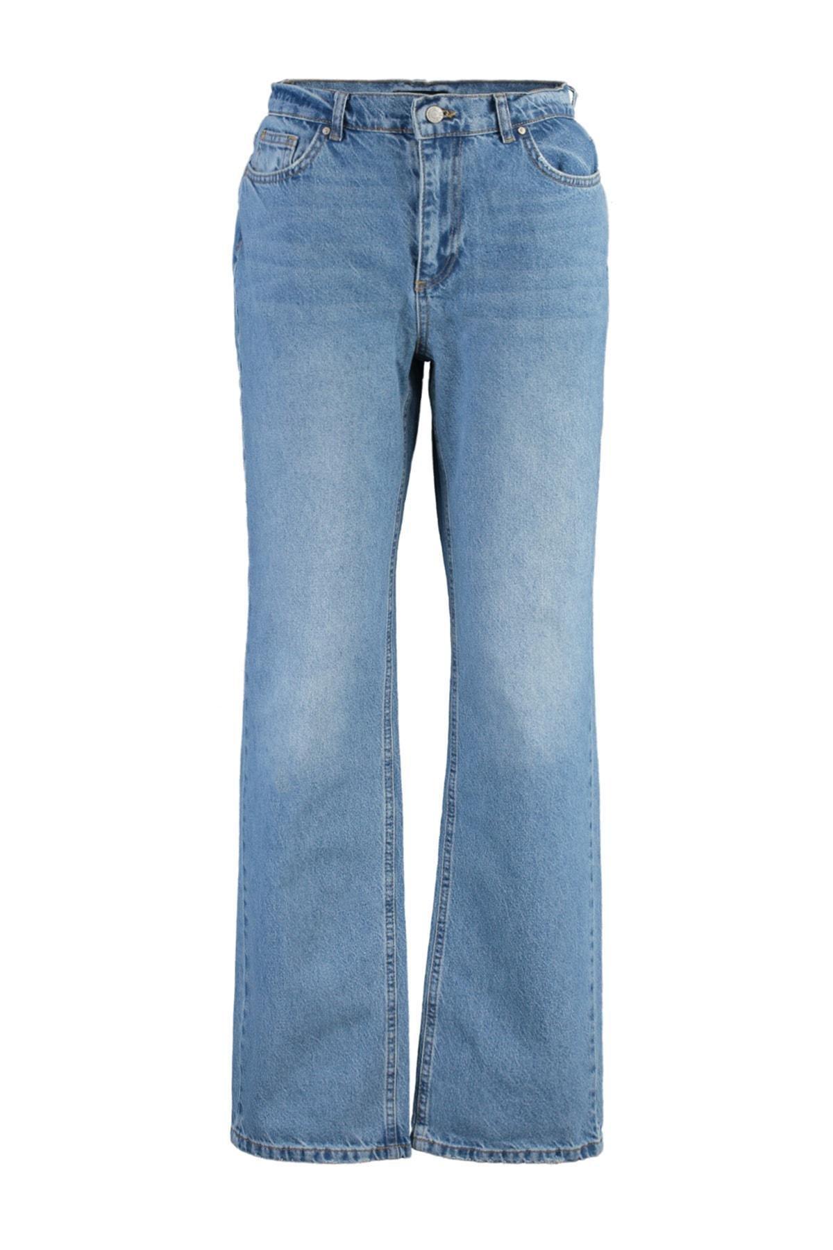 Blue Low Waist Wide Leg Jeans, , large image number 6