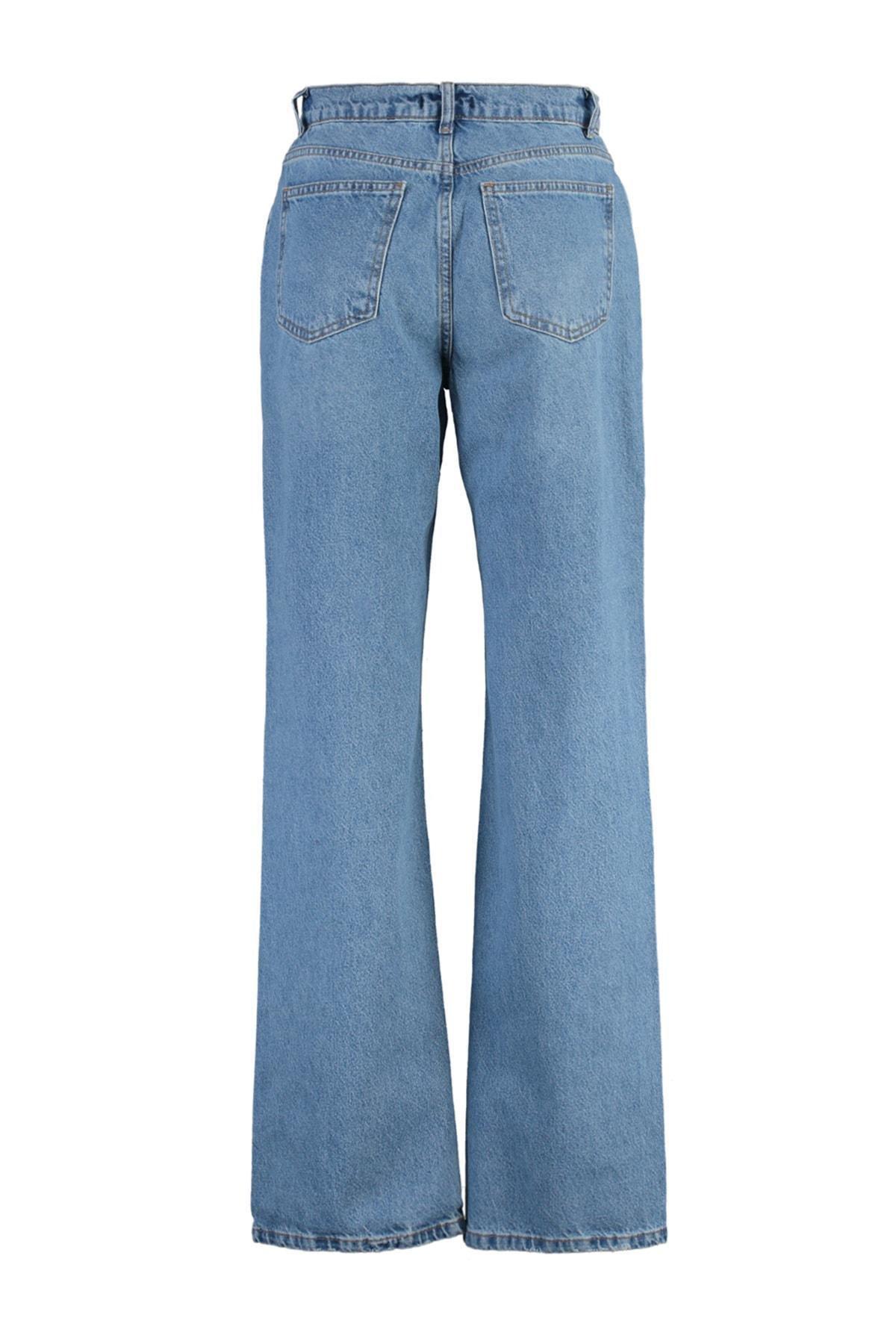 Blue Low Waist Wide Leg Jeans, , large image number 8