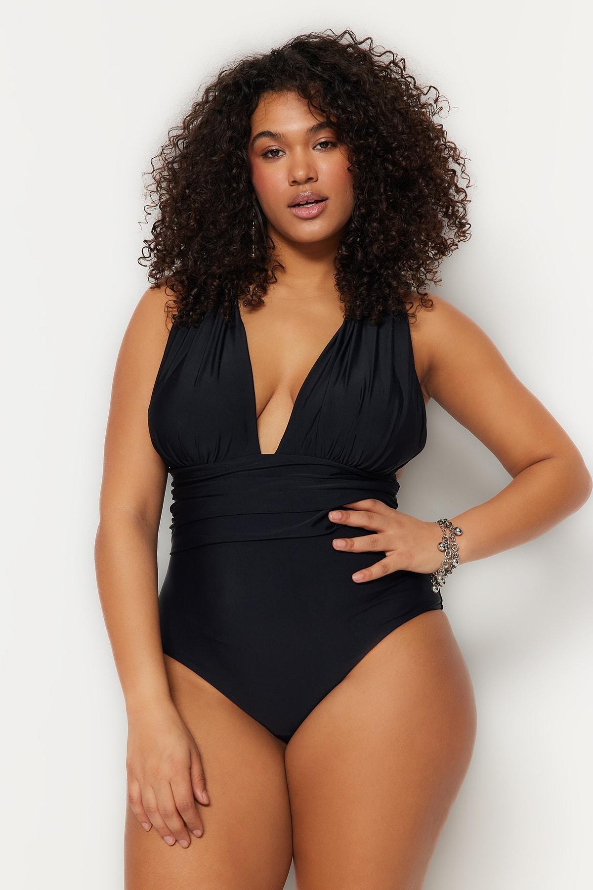 Plain black plus store size swimsuit