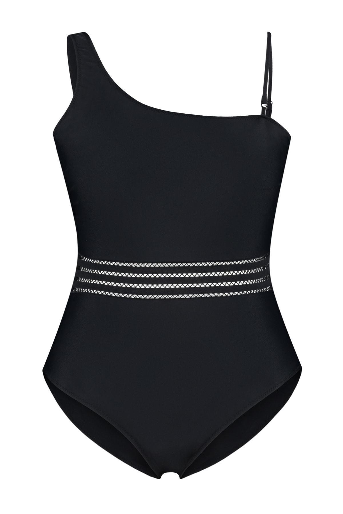Black Sheer Detail Plus Size Swimsuit, , large image number 5
