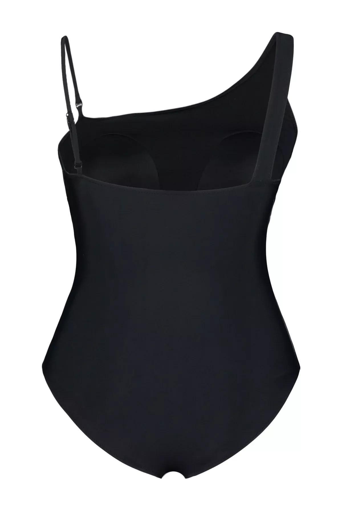 Black Sheer Detail Plus Size Swimsuit, Black, large image number 5