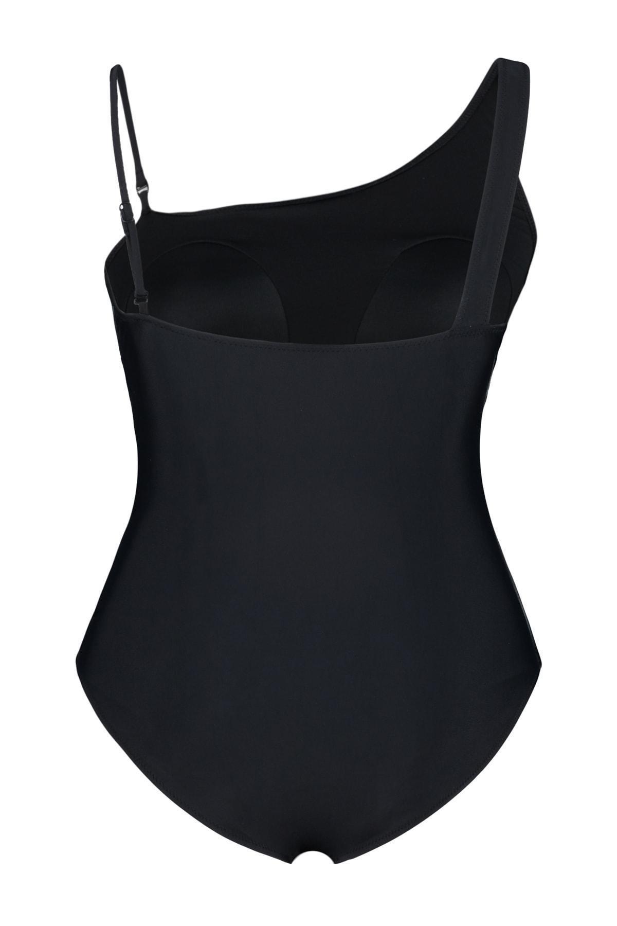 Trendyol - Black Sheer Detail Plus Size Swimsuit