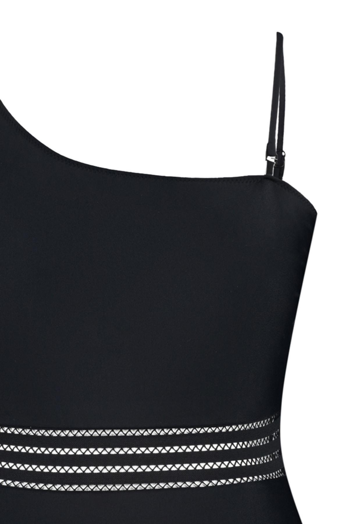 Black Sheer Detail Plus Size Swimsuit, , large image number 7