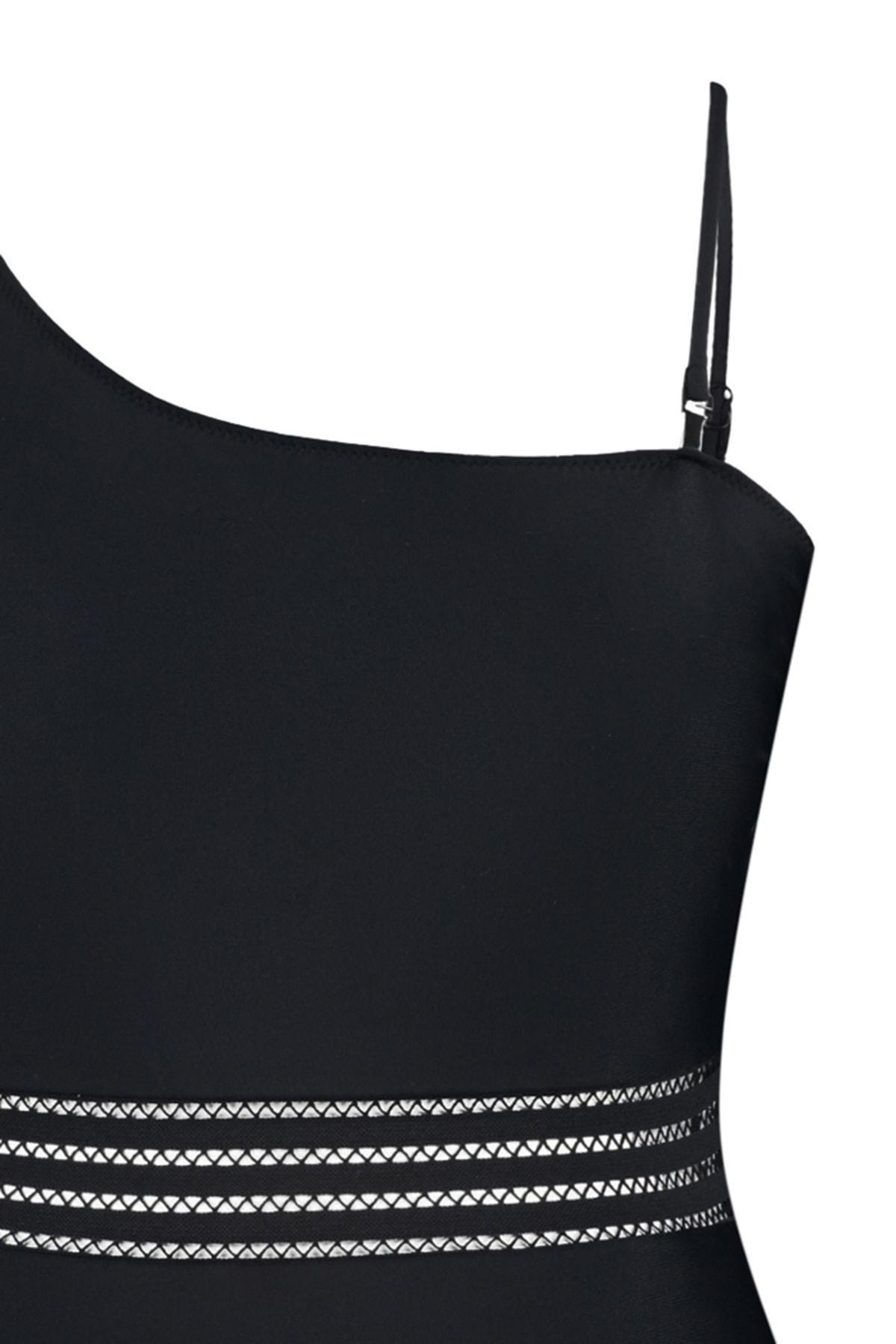 Trendyol - Black Sheer Detail Plus Size Swimsuit