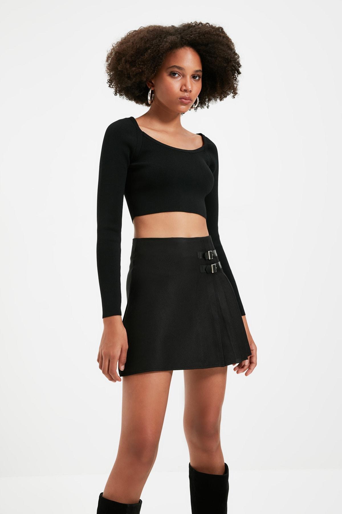 Black A-Line Mini Skirt, Black, large image number 0