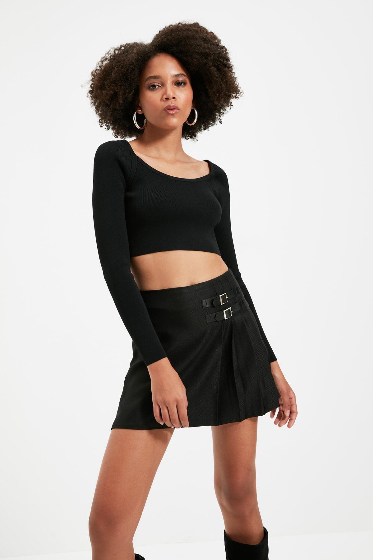 Black A-Line Mini Skirt, Black, large image number 1