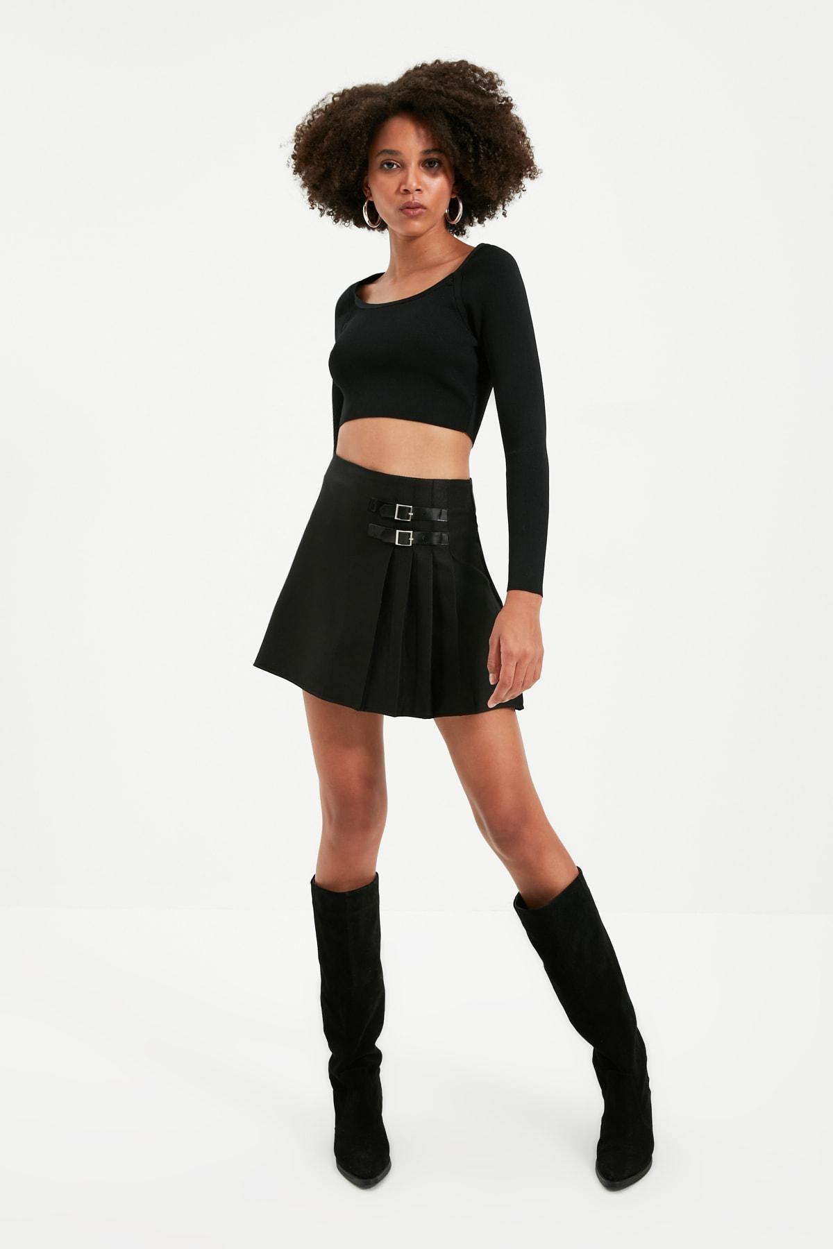 Black A-Line Mini Skirt, Black, large image number 2