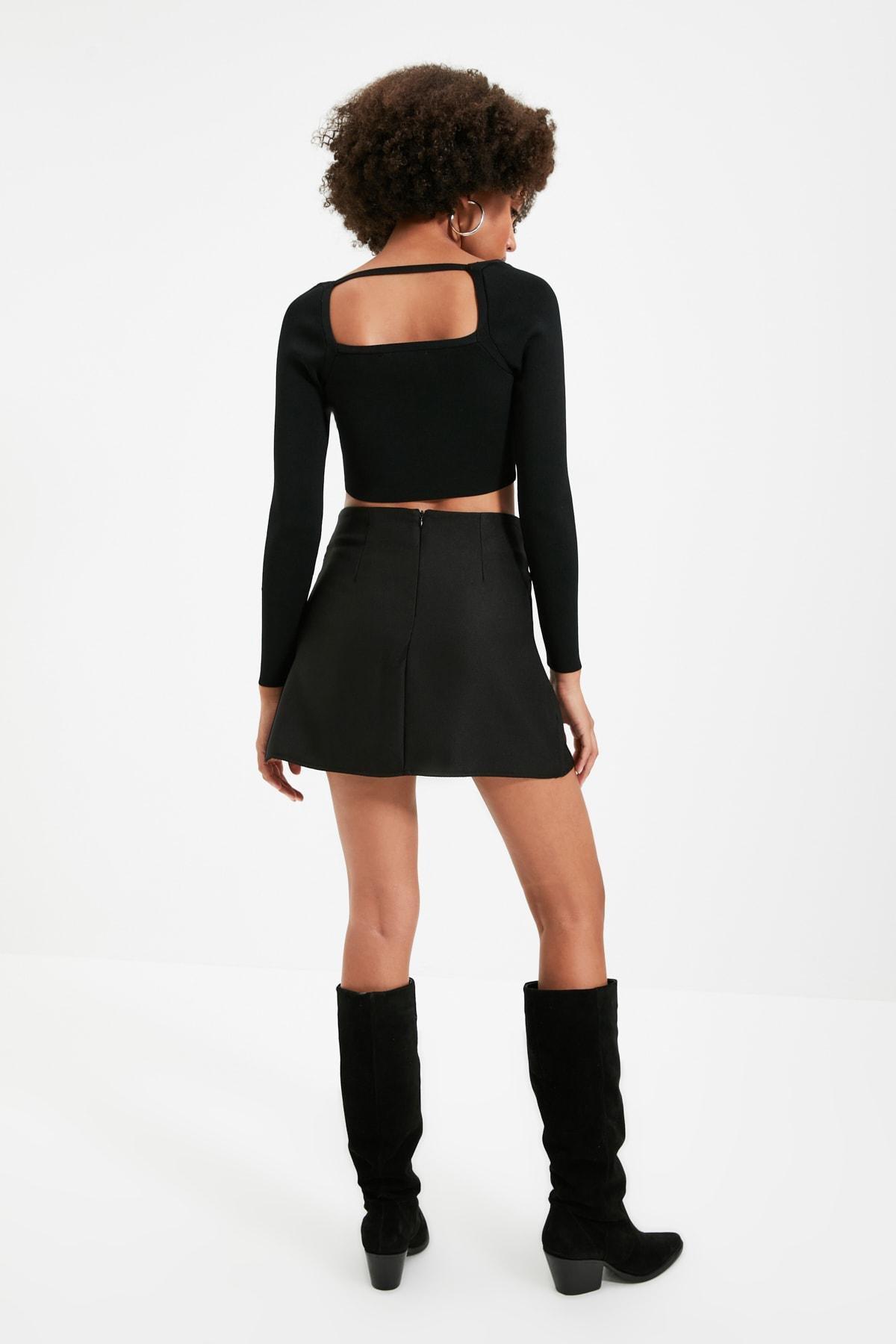Black A-Line Mini Skirt, Black, large image number 4