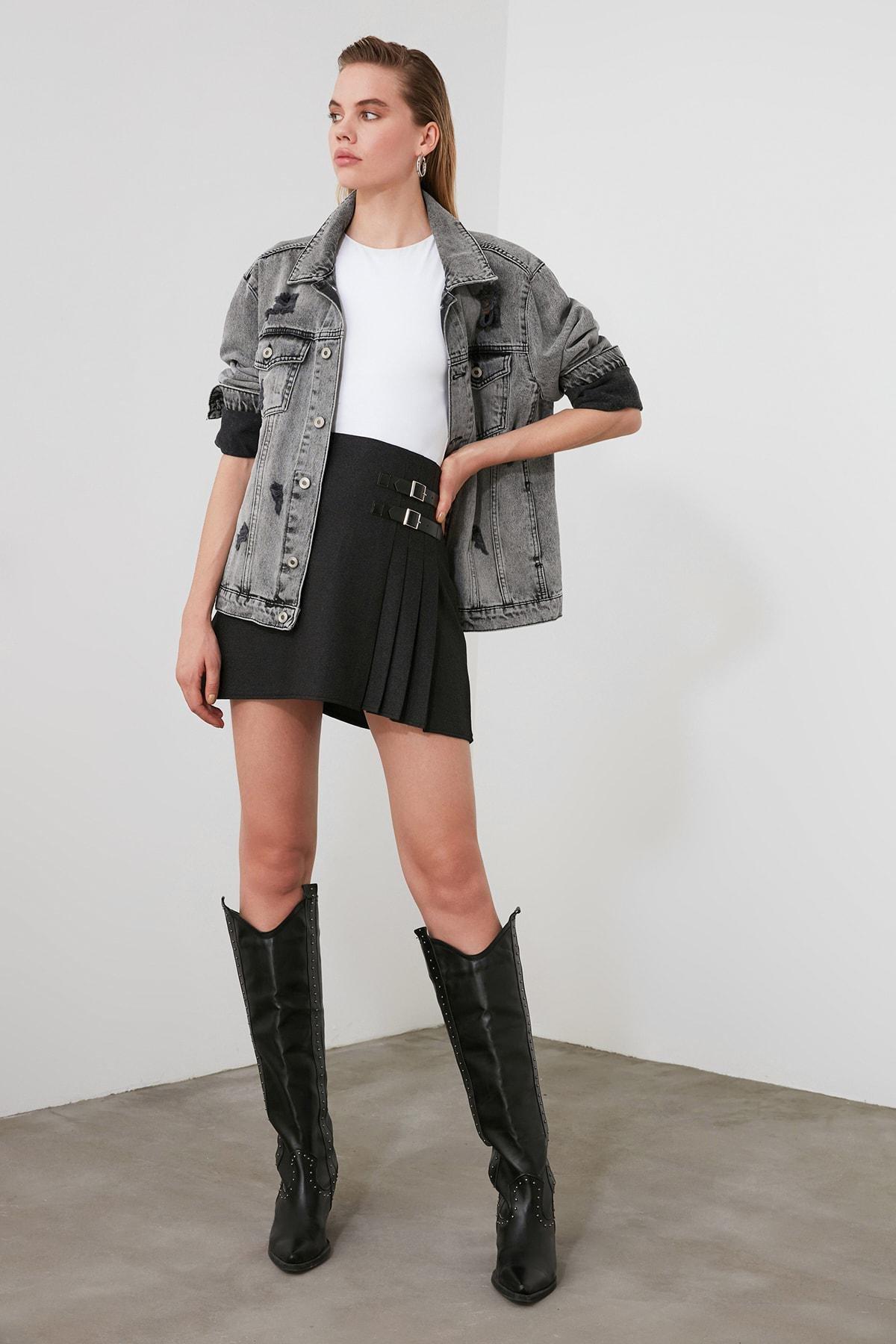 Black A-Line Mini Skirt, Black, large image number 5