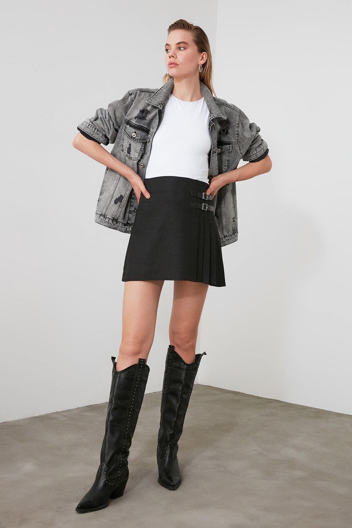 Black A-Line Mini Skirt, Black, large image number 6