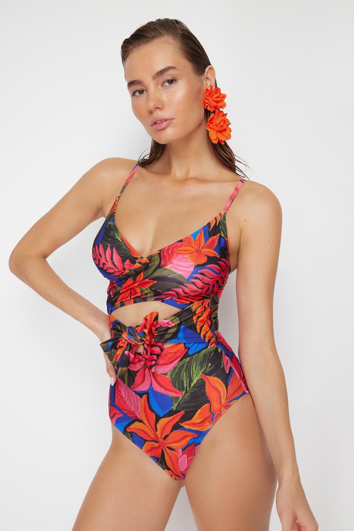 Multicolour Double Breasted Swimsuit, Blue-Multicolor, large image number 0