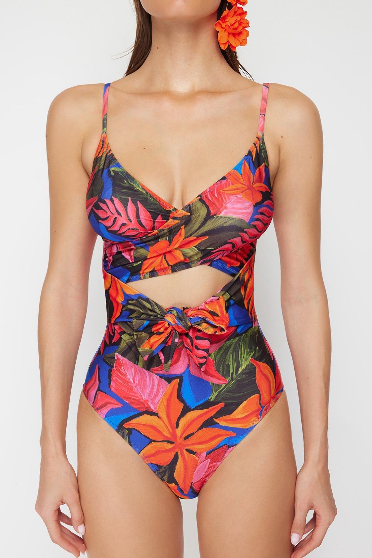 Multicolour Double Breasted Swimsuit, Blue-Multicolor, large image number 4